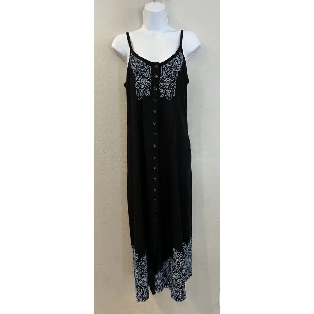 Button Down Embroidered Lace Bohemian Dress 90’s Western Coastal Cowgirl - Picture 1 of 15